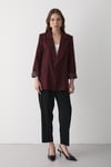 Kadın Bordo Çizgili Içi Astarlı Kol Detaylı Blazer Ceket