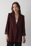 Kadın Bordo Çizgili Içi Astarlı Kol Detaylı Blazer Ceket