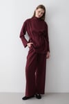 Kadın Bordo Dik Yaka Kuşaklı Tunik & Düğme Detaylı Beli Lastikli Pantolon Alt&Üst Takım