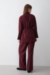 Kadın Bordo Dik Yaka Kuşaklı Tunik & Düğme Detaylı Beli Lastikli Pantolon Alt&Üst Takım