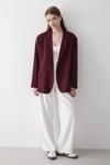 Kadın Bordo Kruvaze Kemer Detaylı Oversize Blazer Ceket