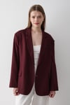 Kadın Bordo Kruvaze Kemer Detaylı Oversize Blazer Ceket