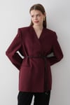 Kadın Bordo Kruvaze Kemer Detaylı Oversize Blazer Ceket