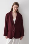 Kadın Bordo Kruvaze Kemer Detaylı Oversize Blazer Ceket
