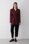Kadın Bordo Kruvaze Kemer Detaylı Oversize Blazer Ceket