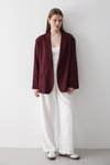 Kadın Bordo Kruvaze Kemer Detaylı Oversize Blazer Ceket