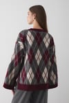 Kadın Bordo Oversize Argyle Desenli Triko Kazak