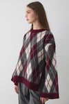 Kadın Bordo Oversize Argyle Desenli Triko Kazak
