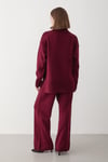 Kadın Bordo Oversize Balıkçı Yaka Triko Kazak & Beli Lastikli Pantolon Alt&Üst Takım