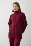 Kadın Bordo Oversize Balıkçı Yaka Triko Kazak & Beli Lastikli Pantolon Alt&Üst Takım