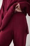 Kadın Bordo Oversize Balıkçı Yaka Triko Kazak & Beli Lastikli Pantolon Alt&Üst Takım