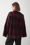 Kadın Bordo-Siyah Oversize Argyle Desenli Triko Kazak