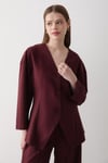 Kadın Bordo V Yaka Düğmeli Ceket & Beli Lastikli Pantolon Alt & Üst Takım