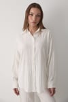Kadın Ekru Oversize Keten Gömlek & Pantolon Takım Bağcıklı