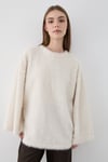 Kadın Ekru Oversize Peluş Kazak