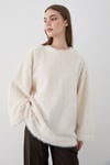 Kadın Ekru Oversize Peluş Kazak
