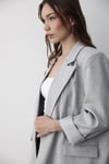 Kadın Gri Çizgili Içi Astarlı Kol Detaylı Blazer Ceket