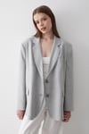 Kadın Gri Düğme Detaylı Oversize Blazer Ceket