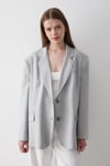 Kadın Gri Düğme Detaylı Oversize Blazer Ceket
