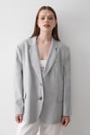 Kadın Gri Düğme Detaylı Oversize Blazer Ceket