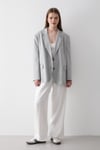 Kadın Gri Düğme Detaylı Oversize Blazer Ceket
