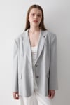 Kadın Gri Düğme Detaylı Oversize Blazer Ceket
