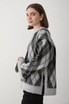 Kadın Gri Oversize Argyle Desenli Triko Kazak