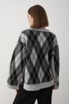 Kadın Gri Oversize Argyle Desenli Triko Kazak