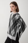 Kadın Gri Oversize Argyle Desenli Triko Kazak