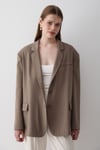 Kadın Haki Düğme Detaylı Oversize Blazer Ceket