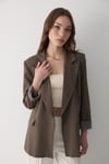 Kadın Kahve Çizgili İçi Astarlı Kol Detaylı Blazer Ceket