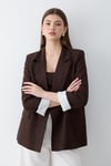 Kadın Kahverengi Çizgili İçi Astarlı Kol Detaylı Blazer Ceket