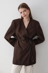 Kadın Kahverengi Kruvaze Kemer Detaylı Oversize Blazer Ceket