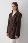 Kadın Kahverengi Kruvaze Kemer Detaylı Oversize Blazer Ceket