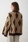 Kadın Kahverengi Oversize Argyle Desenli Triko Kazak