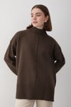 Kadın Kahverengi Oversize Balıkçı Yaka Triko Kazak