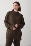 Kadın Kahverengi Oversize Balıkçı Yaka Triko Kazak & Beli Lastikli Pantolon Alt&Üst Takım