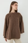 Kadın Kahverengi Oversize Peluş Kazak