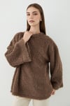 Kadın Kahverengi Oversize Peluş Kazak