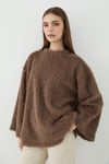 Kadın Kahverengi Oversize Peluş Kazak