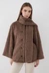 Kadın Kahverengi Peluş Şal Yaka Oversize Hırka
