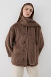 Kadın Kahverengi Peluş Şal Yaka Oversize Hırka