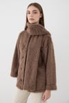 Kadın Kahverengi Peluş Şal Yaka Oversize Hırka