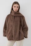 Kadın Kahverengi Peluş Şal Yaka Oversize Hırka