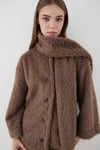 Kadın Kahverengi Peluş Şal Yaka Oversize Hırka