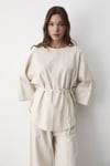Kadın Keten Oversize Üst Bluz & Lastikli Pantolon Bol Paça Alt & Üst Takım