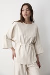 Kadın Keten Oversize Üst Bluz & Lastikli Pantolon Bol Paça Alt & Üst Takım