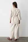 Kadın Keten Oversize Üst Bluz & Lastikli Pantolon Bol Paça Alt & Üst Takım