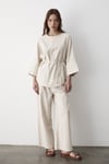 Kadın Keten Oversize Üst Bluz & Lastikli Pantolon Bol Paça Alt & Üst Takım
