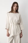Kadın Keten Oversize Üst Bluz & Lastikli Pantolon Bol Paça Alt & Üst Takım